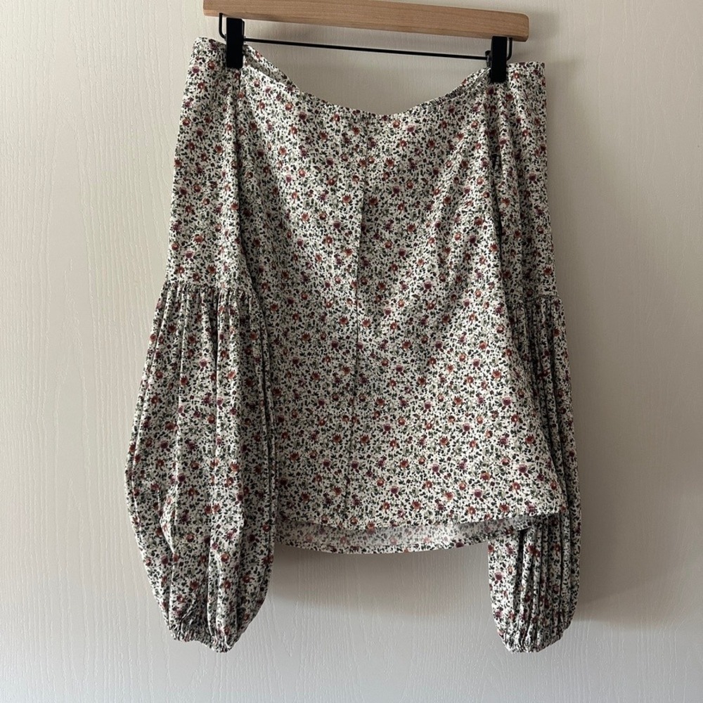 Caroline Constas Floral Cotton Off-Shoulder Balloon Sleeve Blouse Medium